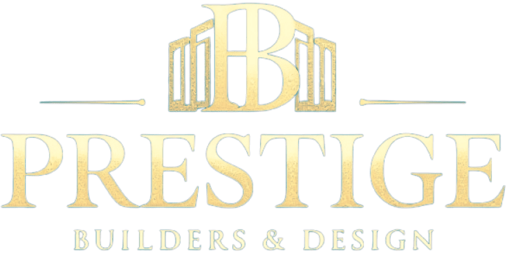 Logo for Prestige Builders & Design. Prominent "B" with stylized columns above "Prestige" text.